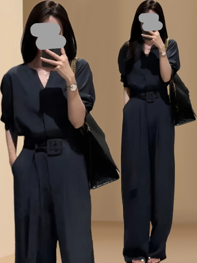 

Брюки свободного кроя в стиле Sli Commute с V-образным вырезом на талии, утягивающие, с высокой талией, широкие штанины