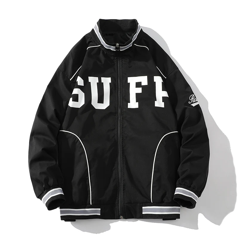 

Men's Oversized Baseball Jaet Autumn Faionable Retro Letter Print Versatile Outerwear Youth Trendy Zipper Closure Long Sl...