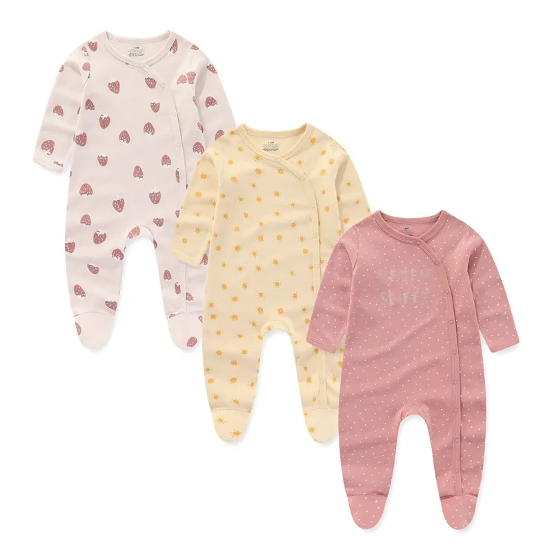 3Pieces Cotton New Born Baby Girl Clothes Sets Footie Jumpsuits Autumn Cartoon Baby Boy Clothes Zipper Long Sleeve Spring Bebes