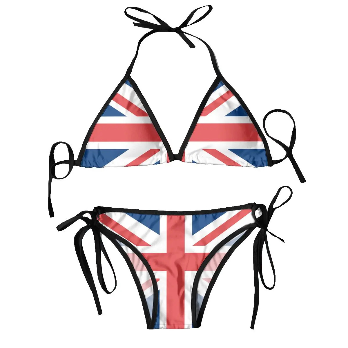 

Women Triangle Swimsuit Lace-up Bikini Set Sexy Halter Swimwear Pushup British Flag