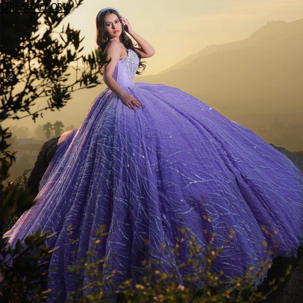 

Лиловое платье для Кинсеаньеры 2026: Элегантное вечернее платье с вырезом «сердечко», блестящее, без рукавов, на заказ, размер 16