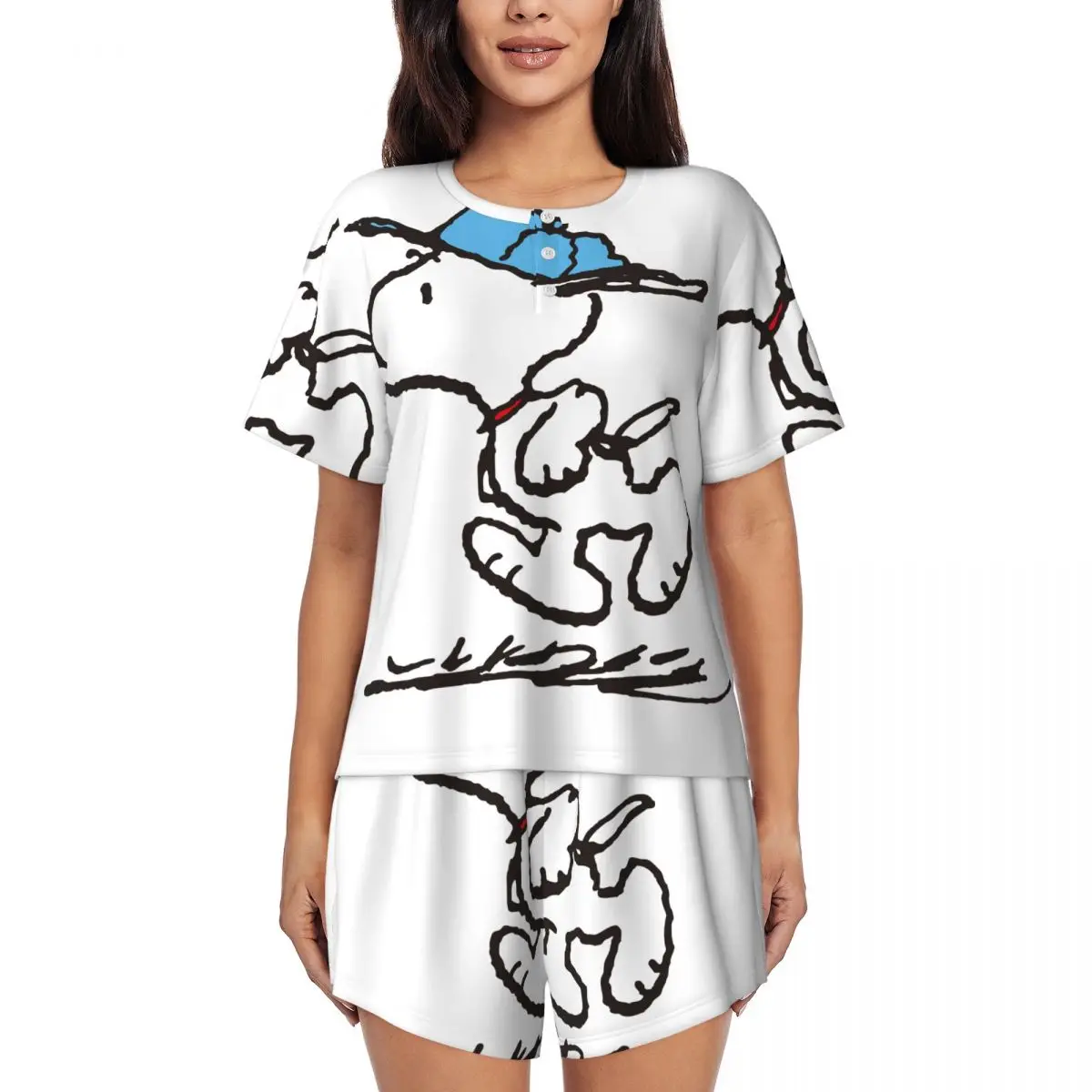 

Женский пижамный комплект с рисунком Снупи Вудсток, аниме, собака, комплект из 2 предметов, одежда для сна с короткими рукавами, домашняя одежда, комплекты шорт PJS