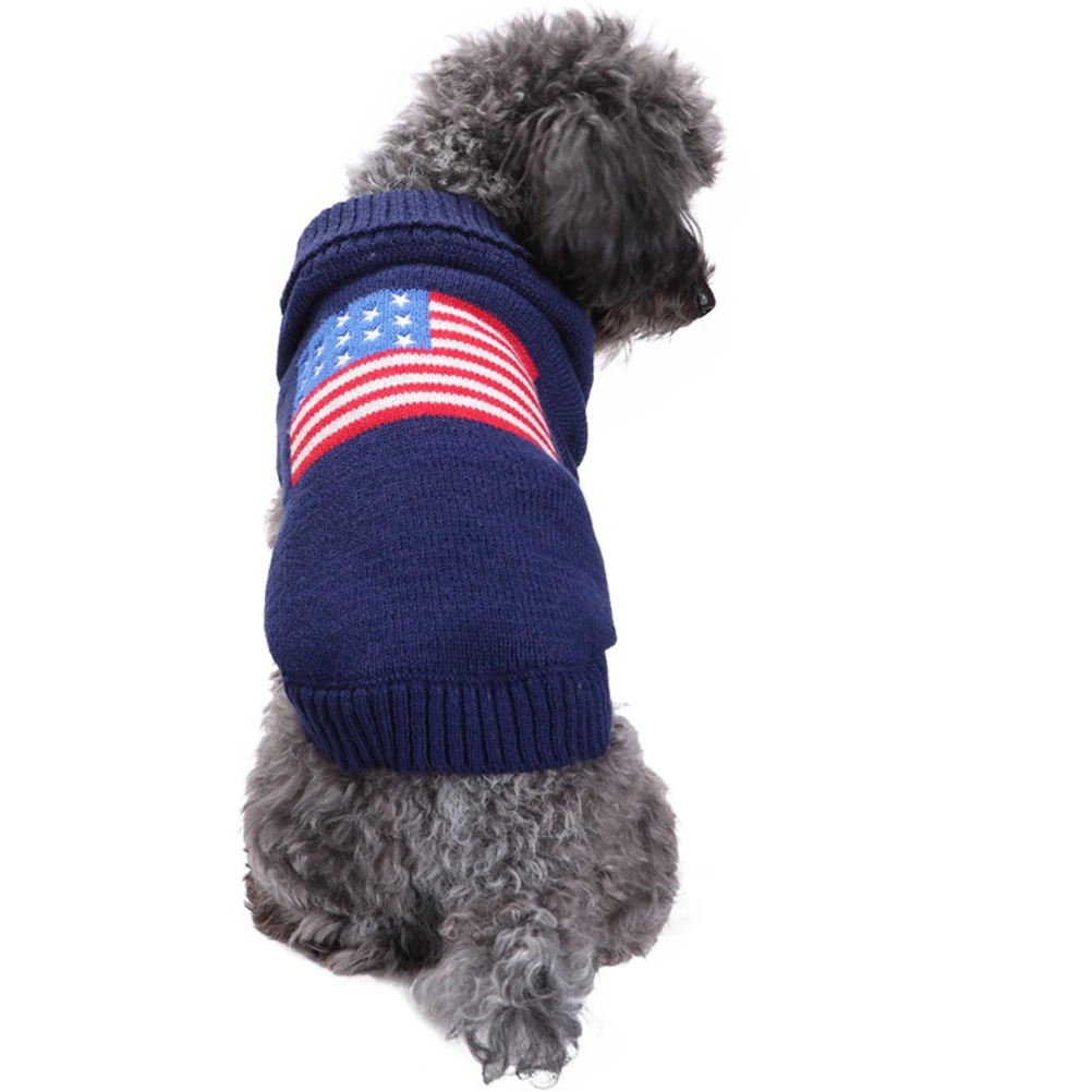 

American Flag Dog Sweater Fashion Pet Clothes Holiday Outfit Small Size Winter Costume for Dogs Christmas Party Apparel