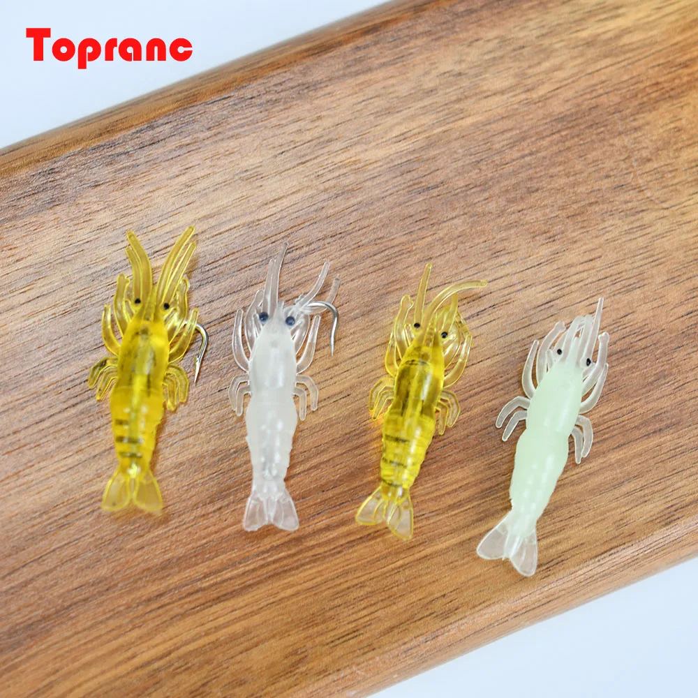 Topranc-cebo Artificial de silicona para camarones luminosos, simulación de gambas suaves con ganchos, Wobbler de carpa para aparejos de pesca, 10 Uds.