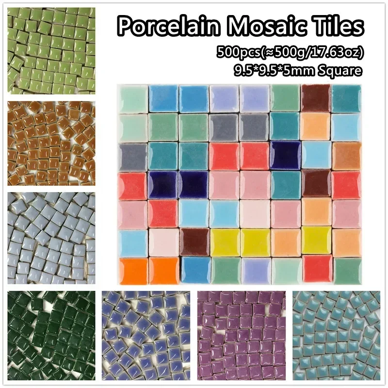 

500pcs(Approx. 500g/17.63oz) Porcelain Mosaic Tiles 9.5mm Square Ceramic Mosaic Making Tiles Handmade DIY Crafts Materials