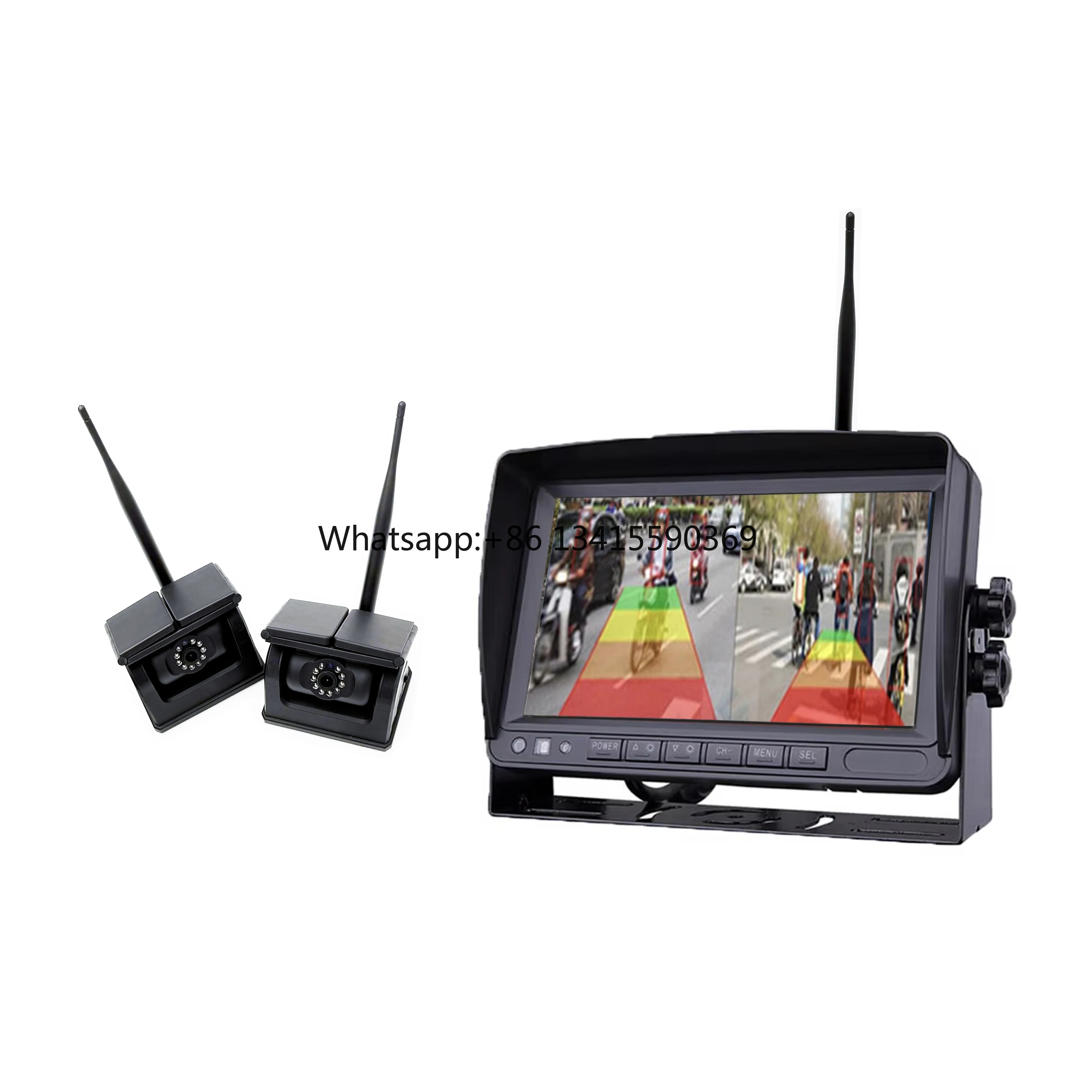 

7-дюймовый беспроводной AHD 1080P монитор грузовика с 2-канальной резервной перезаряжаемой беспроводной камерой BSD система обнаружения пешеходов для грузовика