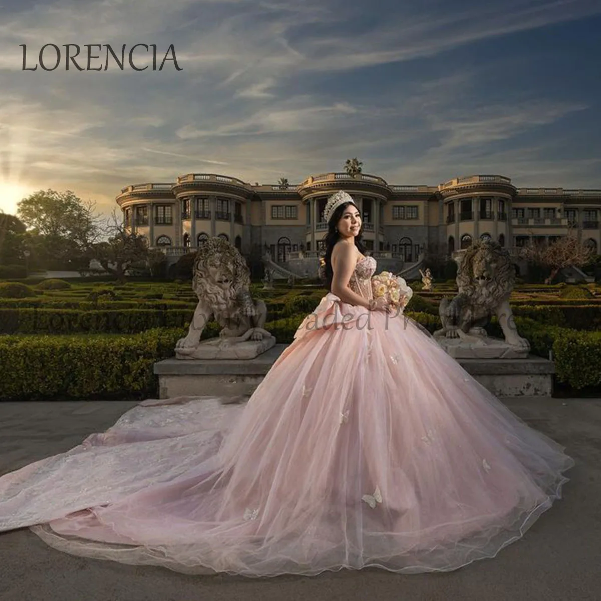 2024 Pink Quinceanera Dress Applique 3D Floral Strapless Beading Princess Mexican Ball Gown Formal Luxury Vestidos De XV Anos