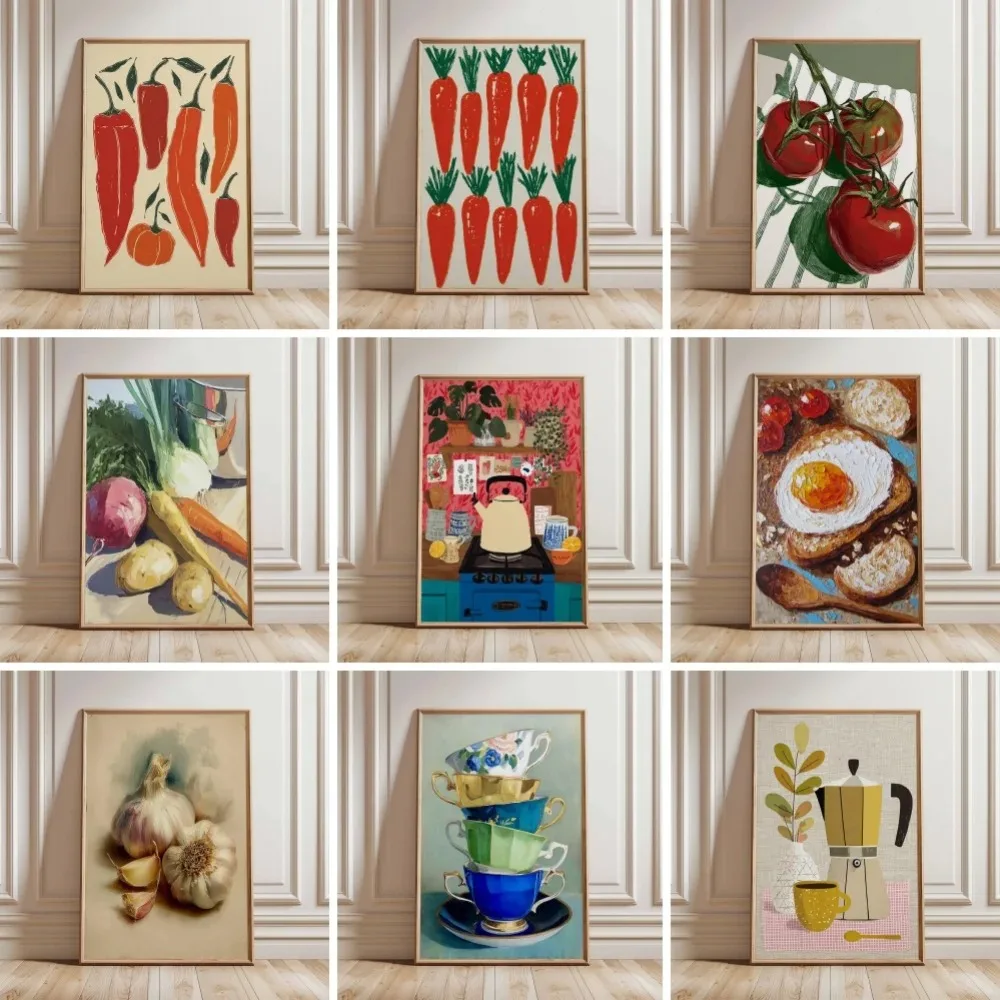 Chili Pepper Kitchen Modern Carrot Print Retro Fried Egg Canvas Poster Printing Picture Wall Art Home Decoration Mural Frameless
