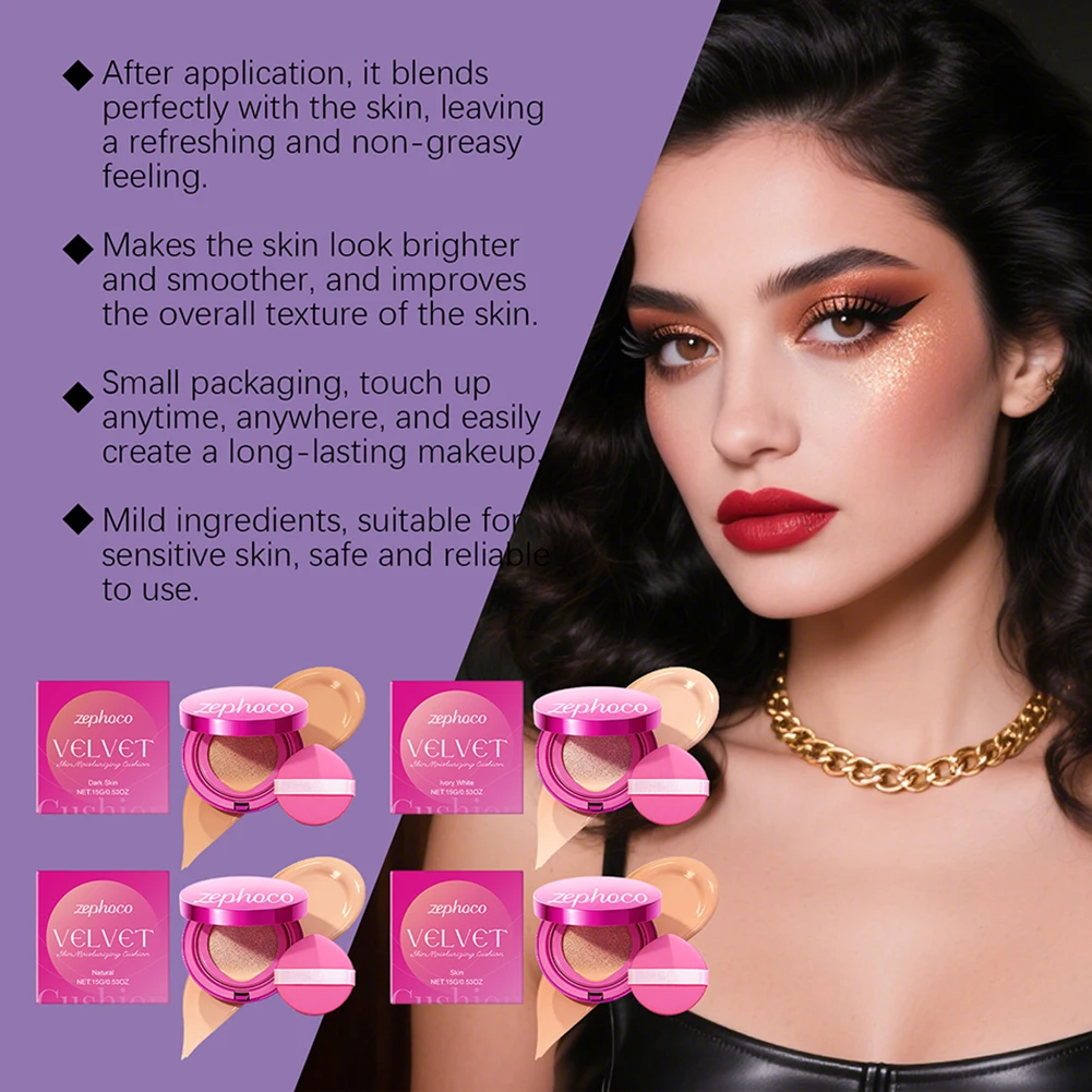 

Korean Beauty Moisturizing Cushion Full Coverage Cushion-Foundation Natural Finish Sun Protection Concealer Touch-Up Makeup