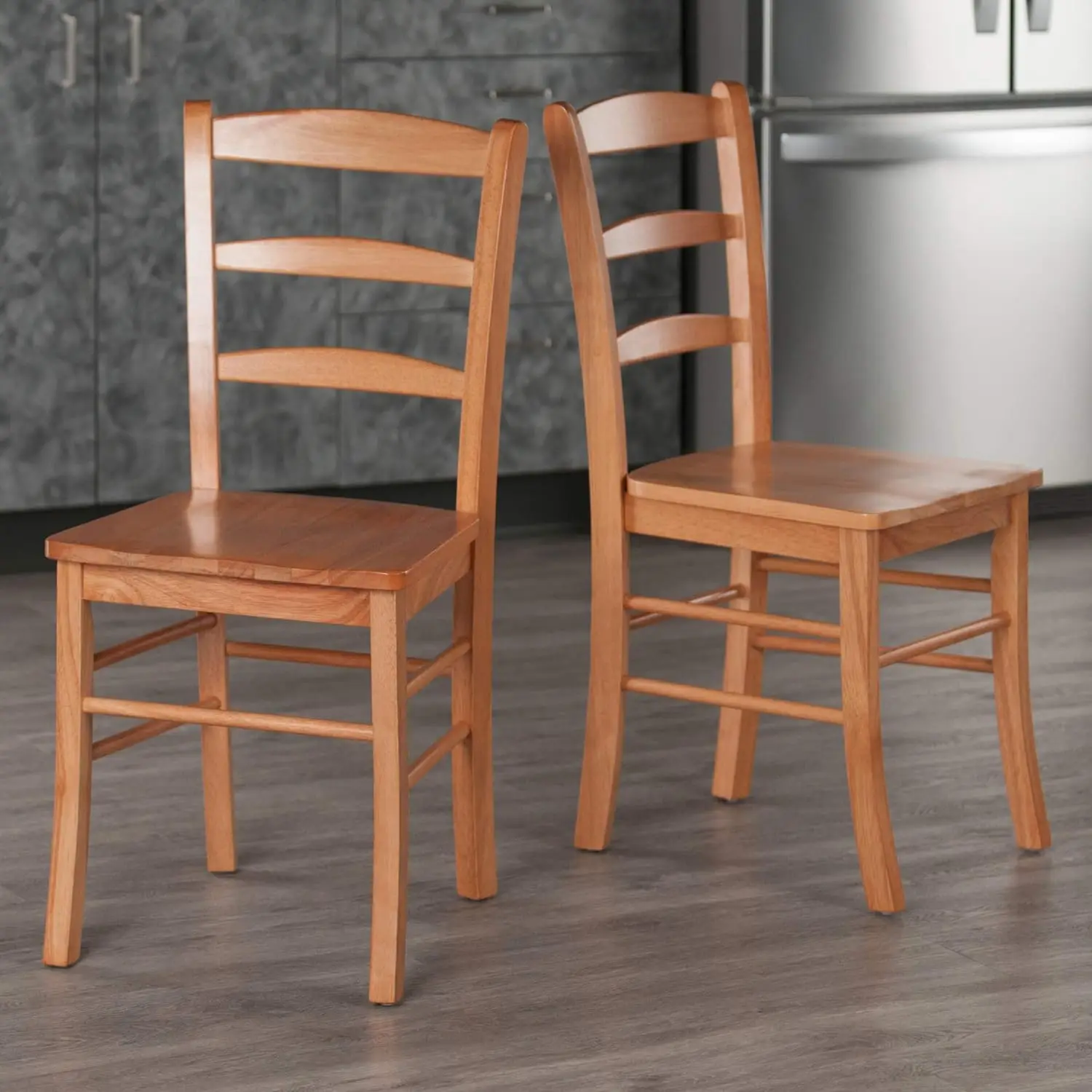 Silla trasera de madera con escalera, silla de comedor de roble claro, 2 piezas