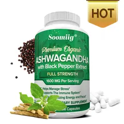 Ashwagandha Capsules - with Black Pepper, Maximum Strength, Sleep Aid, Stress Relief, Anxiety Relief, Focus, Immunity