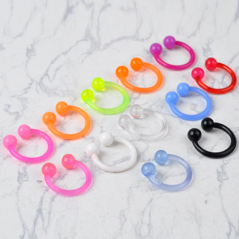 20PC Colorful Ball Horseshoe Circular Septum Nose Ring Acrylic Nipple Hoops Nose Septum Lip Eyebrow Ear Piercing Body Jewelry
