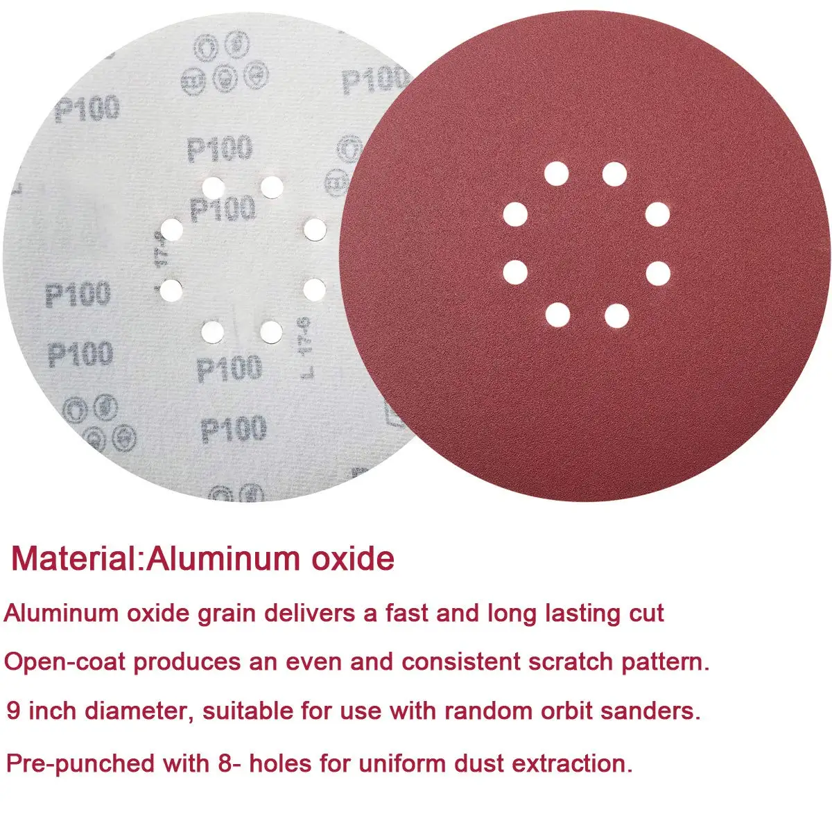 9 Inch 8 Hole Hook and Loop Sanding Discs Assorted 80/100/120/150/180/240 Grit 24 Pcs Sandpaper for Grinding and Polishing
