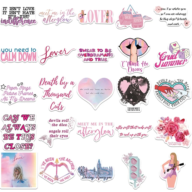 50 Stuks Taylor Swift Originaliteit Stickers Cartoon Album Figuur Afbeelding Waterbeker Koffer Gitaar Thema Feest Decoratie Sticker