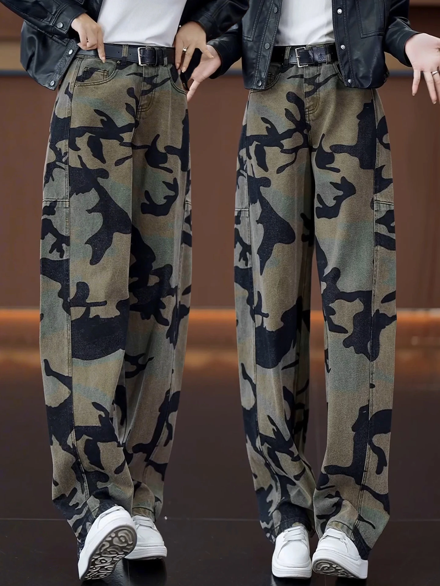 

Американские камуфляжные рабочие джинсы для женщин: осенне-зимние, с высокой талией, свободные, утепленные флисом, повседневные брюки-карго