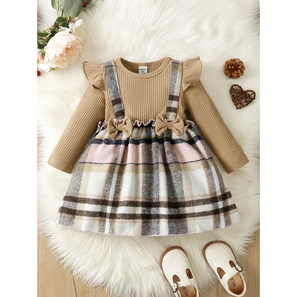 3-24 Months Baby Girl Dress Long Sleeved Checkered Dresses Spring&Autumn Clothing Fashion Birthday Dress for Toddler Girl