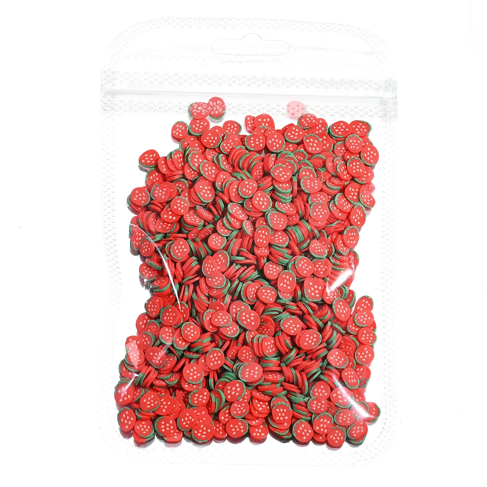 1000pcs/bag 3D Summer Fruit Slices Kawaii Polymer Clay Strawberry Lemon Nail Charms For Nail Art Decoration Flatback Rhinestones