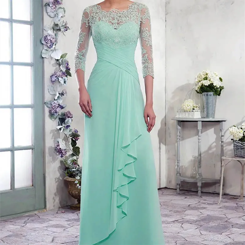 Vestidos elegantes de gasa personalizados para madre de la novia, vestidos formales de corte A con botones, vestidos de noche plisados en la espalda, novedad