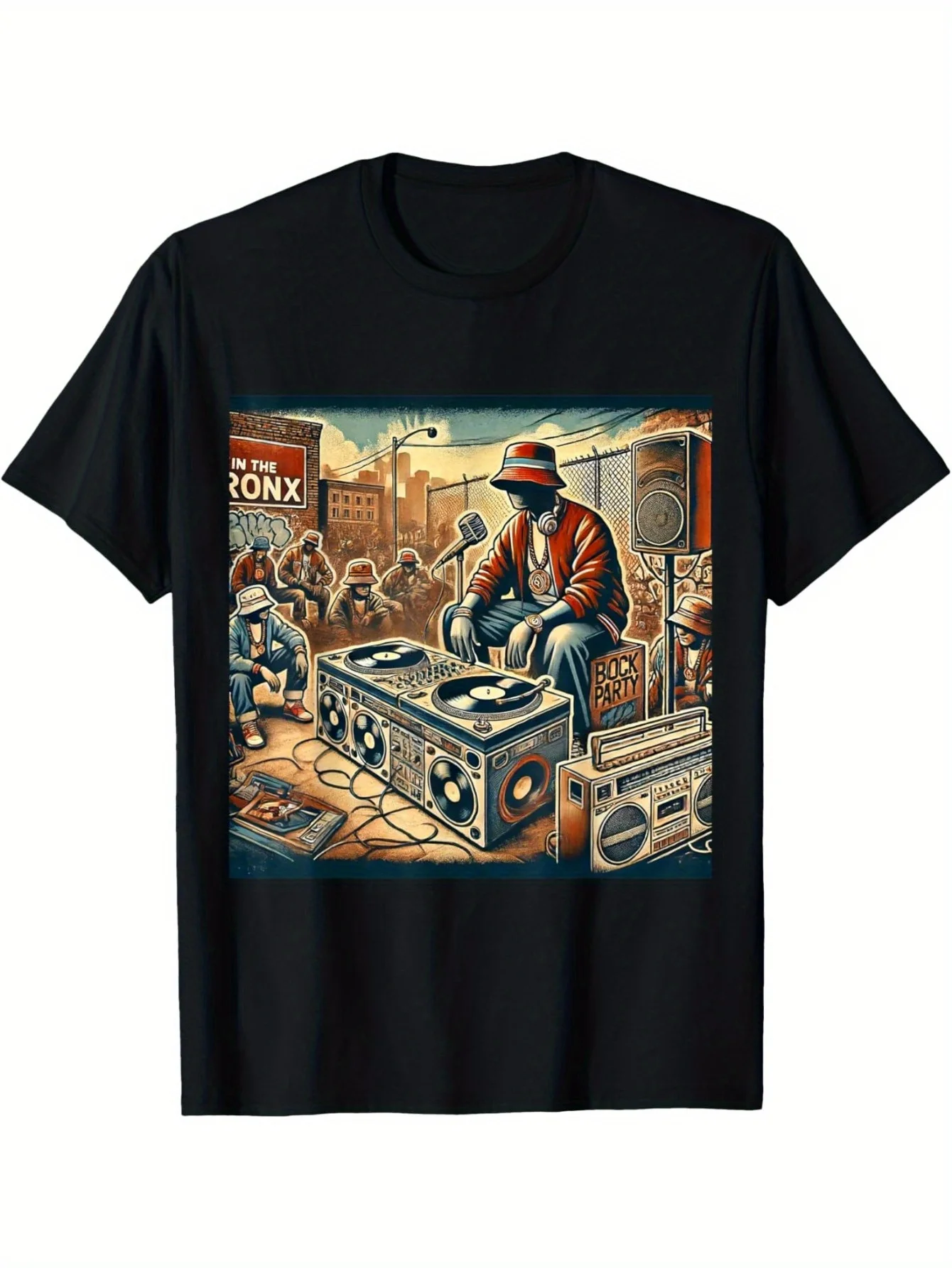 

Мужская черная хлопковая футболка для вечеринок «Винтаж DJ Hip Hop Retro Music Bronx» — идеально подходит для любителей музыки