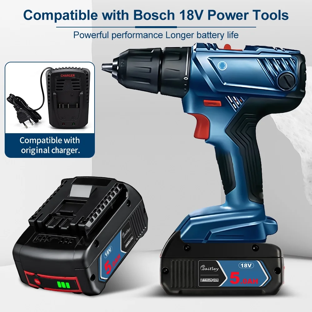 Waitley 18V 5000mah akumulator litowo-jonowy do elektronarzędzi Bosch 18V Backup 5.0A przenośny zamiennik BAT609 lampka kontrolna