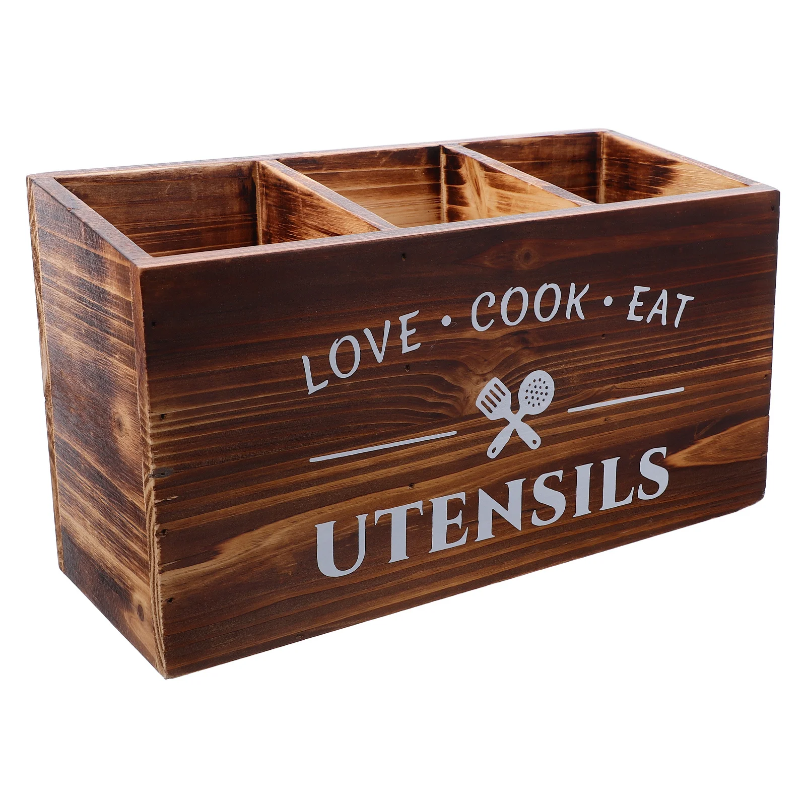 

Wooden Cutlery Organizer Box Kitchen Utensil Storage Holder Countertop Tableware Organization Box Multicompartment Wood Spoon