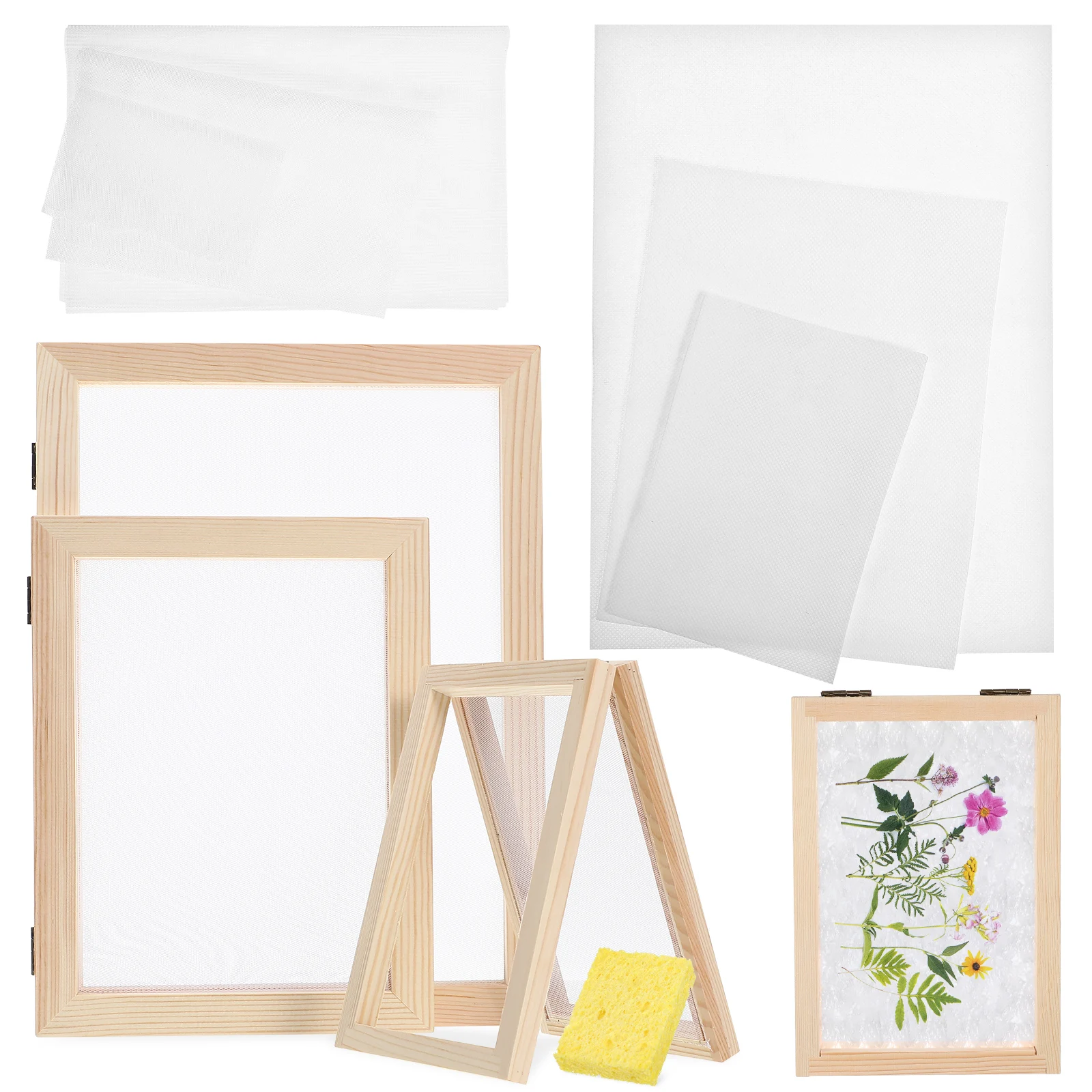 

3 Sizes Wooden Frame Paper Making Kit 6 Mesh Cloths 6 Absorbent Papers DIY Mould Deckle Screen Set Handmade Craft Frame Family