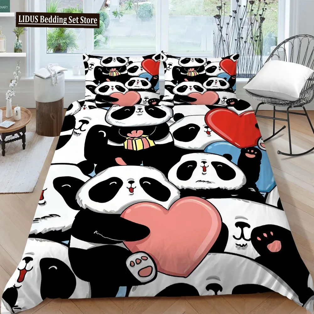 

Panda Bedding Set For Boys Girls Cute Cartoon Giant Panda Duvet Cover Set King/Queen Size Yellow Soft Polyester Quilt Cover