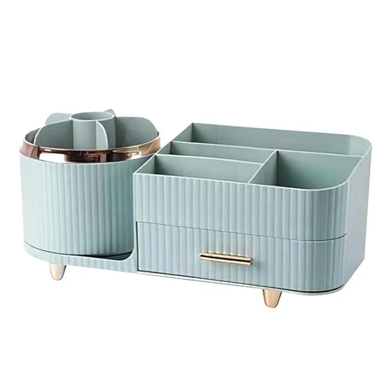 

2026 Новый 360 ° Вращающийся органайзер для макияжа с выдвижными ящиками — косметическая витрина большой емкости для ухода за кожей, кистей, теней и губ