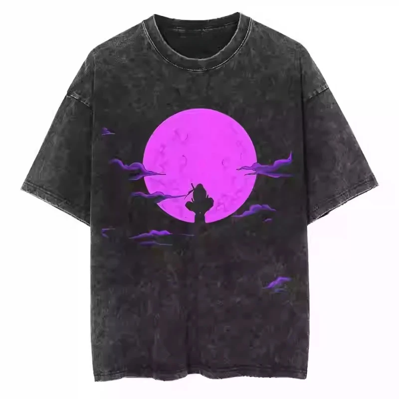 

2025 Summer Japanese Anime ACG A Anime Peripheral T-shirt Y2Y Harajuku Cool Guy Print Washed T-shirt T Shirt for Men Streetwear