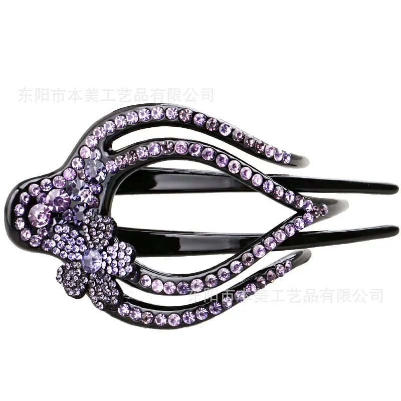 مشبك شعر كبير بثلاثة أسنان على شكل منقار البط مرصع بالراينستون للجزء الخلفي من الرأس، متعدد الاستخدامات