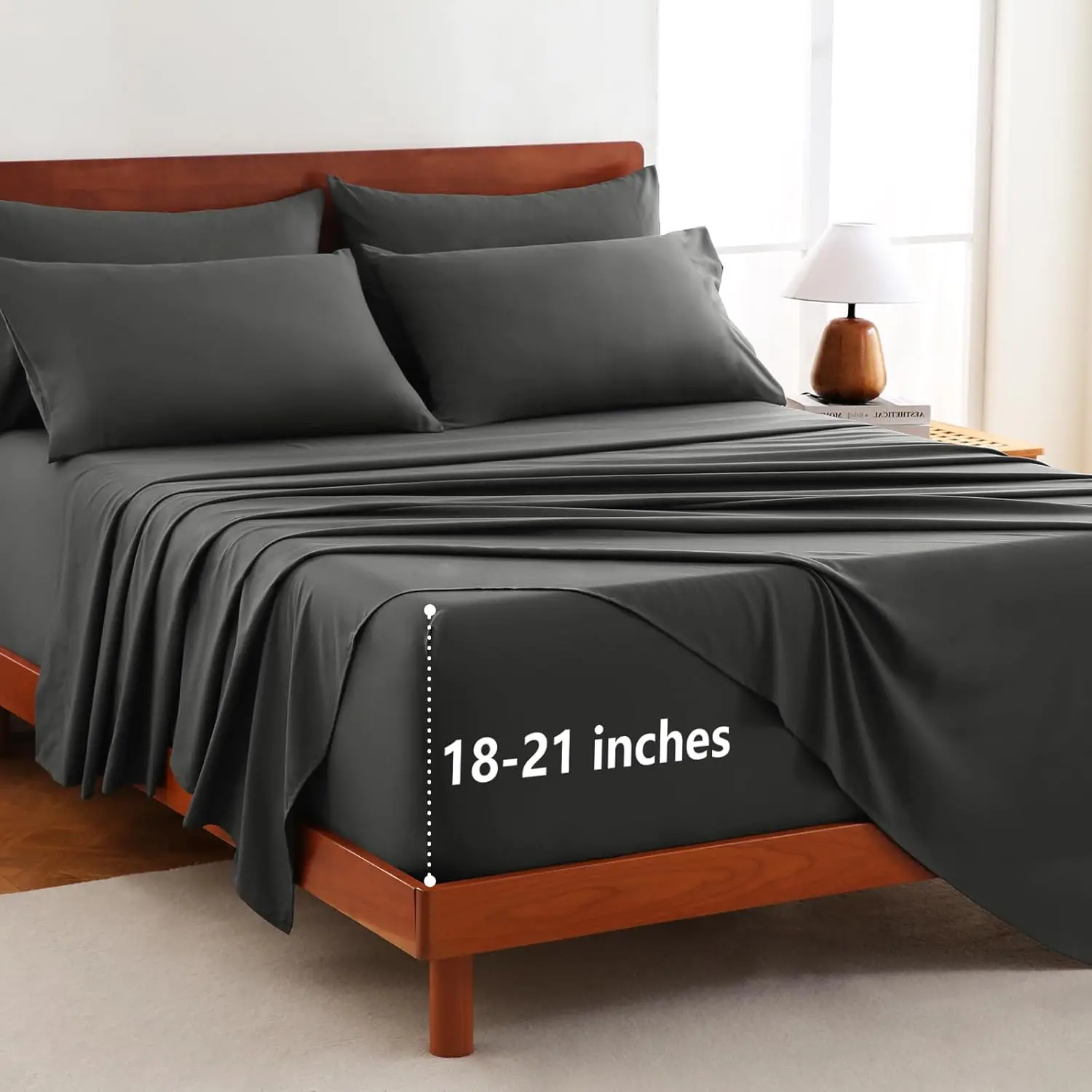 

King Size Sheet Set with Extra Deep Pockets Up to 21 Inches - 6 Piece Bed Sheets with Flat Sheet & 4 Pillowcases, Breathable