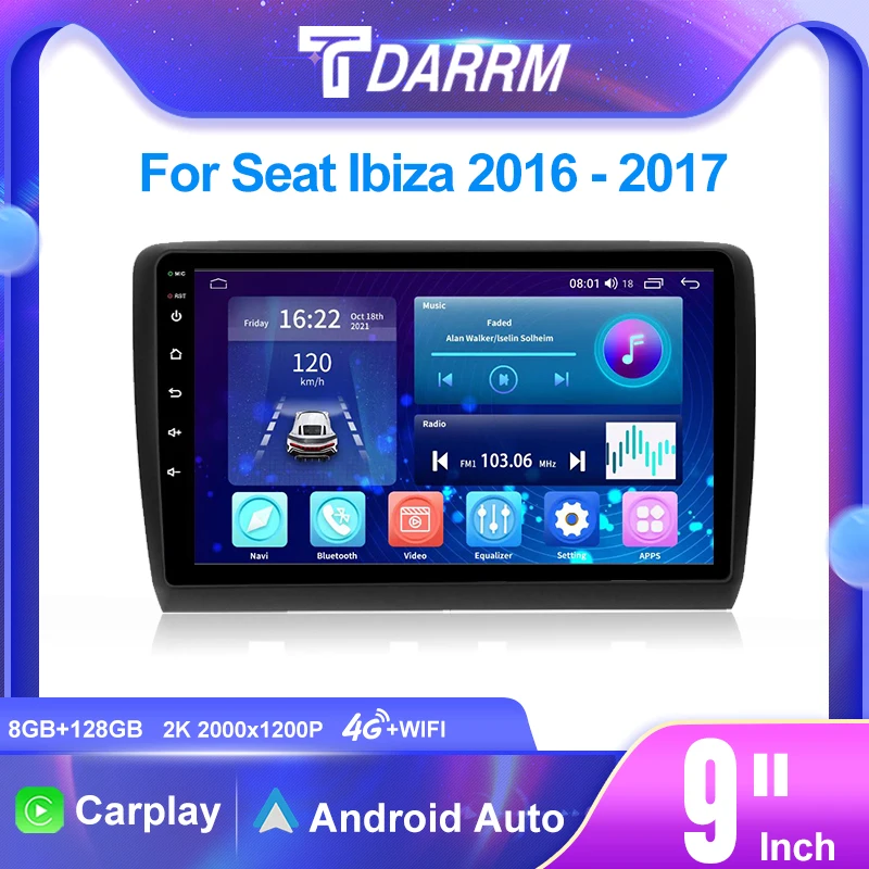 

For Seat Ibiza 2016 - 2017 Android 12 Screen Head Unit 2K QLED Stereo CD Player Car Multimedia Radio Video GPS CarPlay 9 INCH