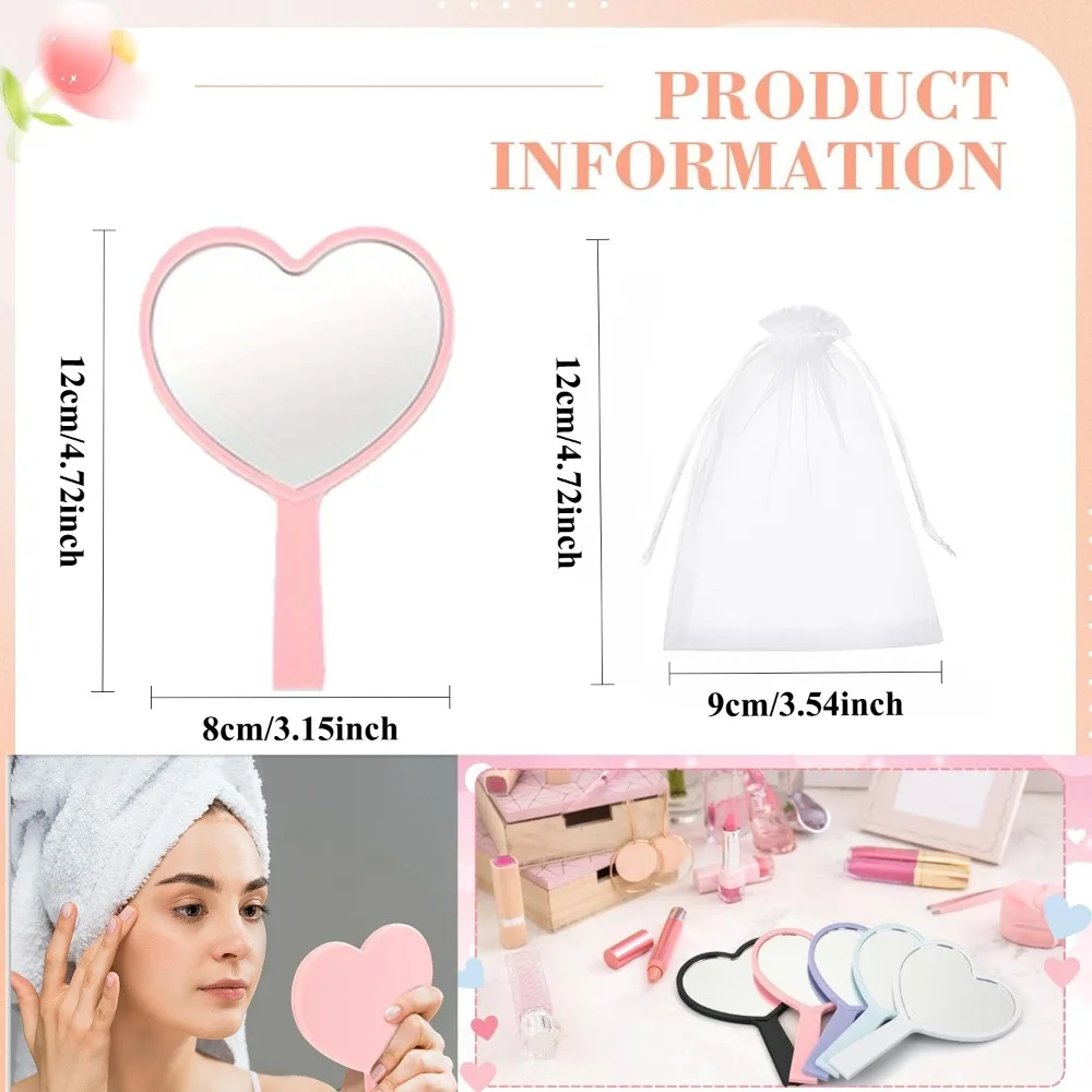 5/10/15/20 Sets herzförmiger Handspiegel-Sets mit Beuteln, tragbare, kompakte Make-up-Spiegel für Frauen, Hochzeitsgeschenke – Detail 5
