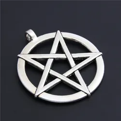 5pcs Silver Color New Round Hollow Five-pointed Charms Pentagram Pendant For Necklace DIY Jewelry Findings Accessories