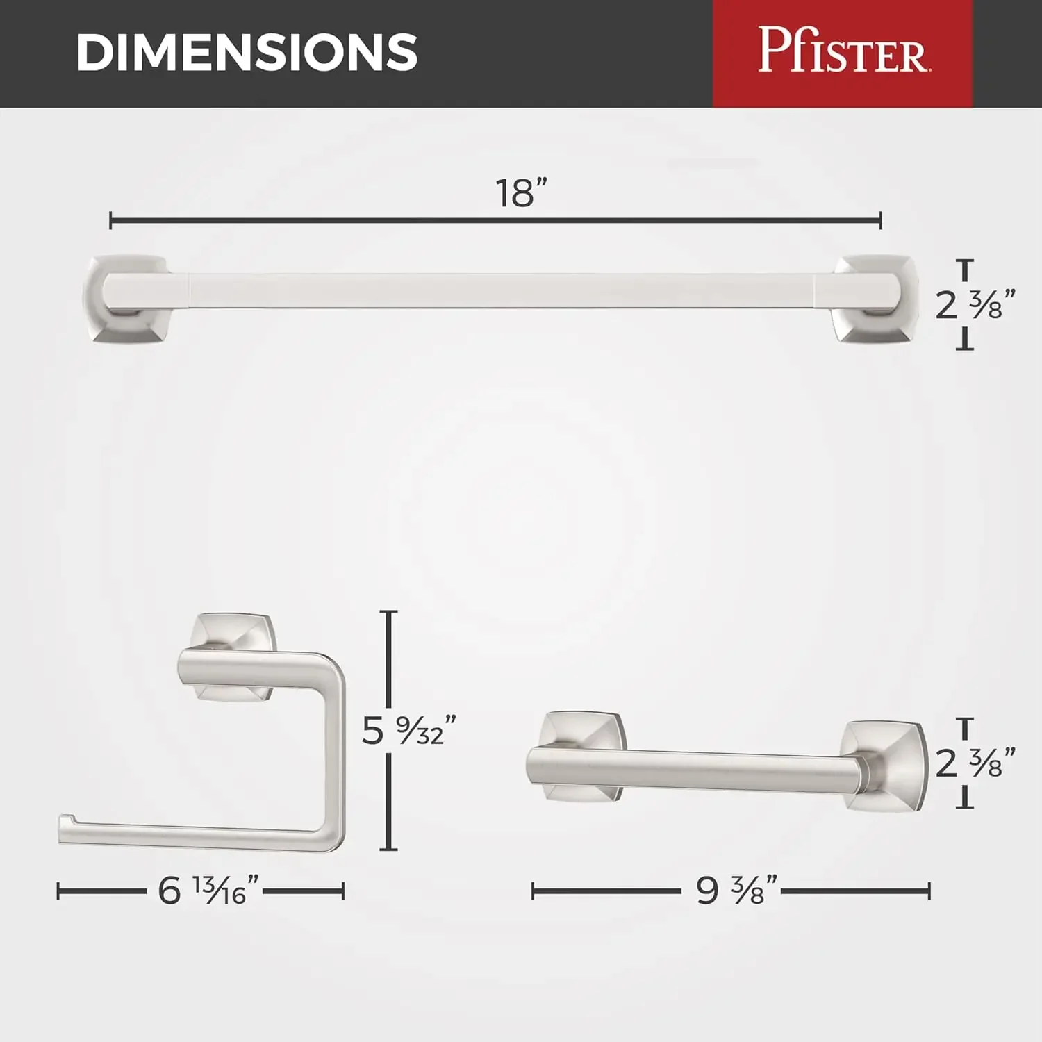 Pfister Vaneri-Ensemble de quincaillerie 3 pièces avec porte-serviettes, anneau porte-serviettes et porte-papier hygiénique, support mural, brosse de défense contre les points