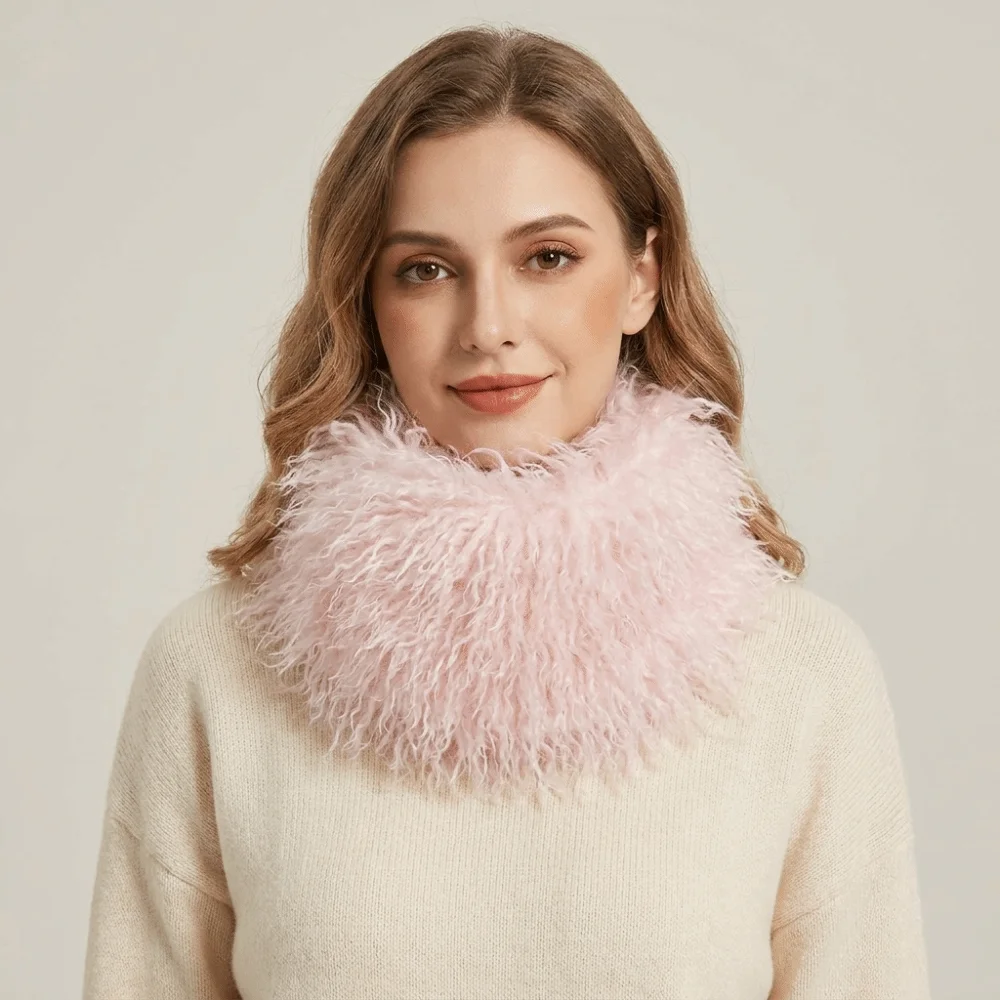Warm Solid Color Imitation Wool Scarf Thick Magnetic Snap Faux Fur Collar Skin-friendly Thermal Plush Scarf Skiing Resort