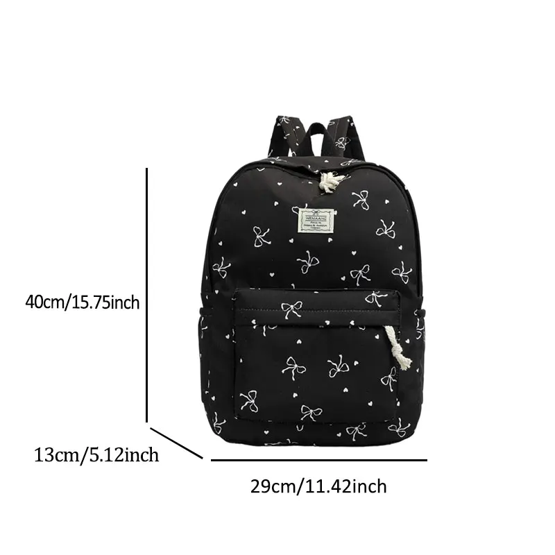Good-looking Fresh Bow Printed Cute Student Backpack, Light Multi-functional Spacious Bag for Campus Daily Use & Outdoor Travel