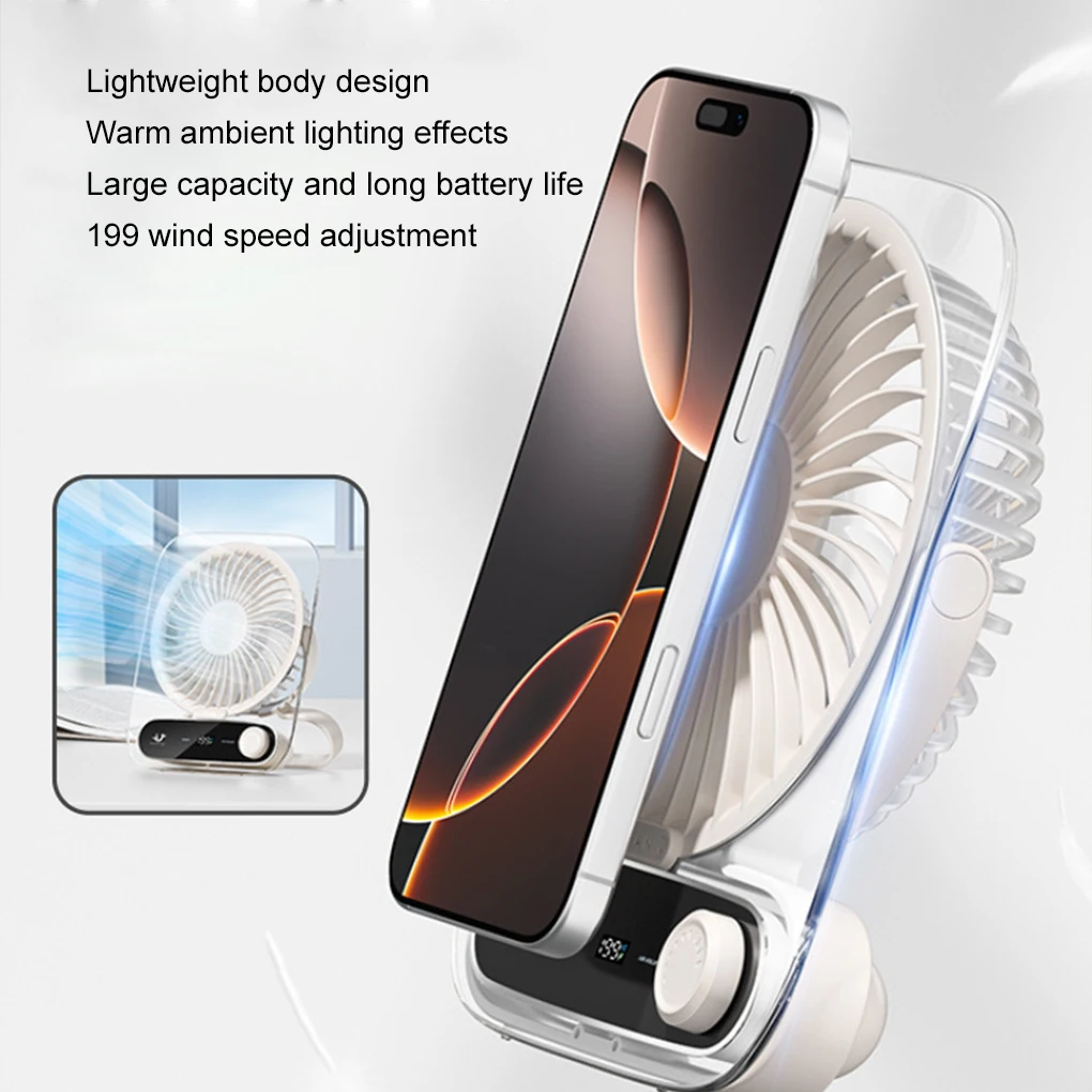 USB Charging Desktop Fan Portable Ultra-thin Wall Hanging Silent Mini Electric Fan with Warm Light Effect/Breathing Light Mode