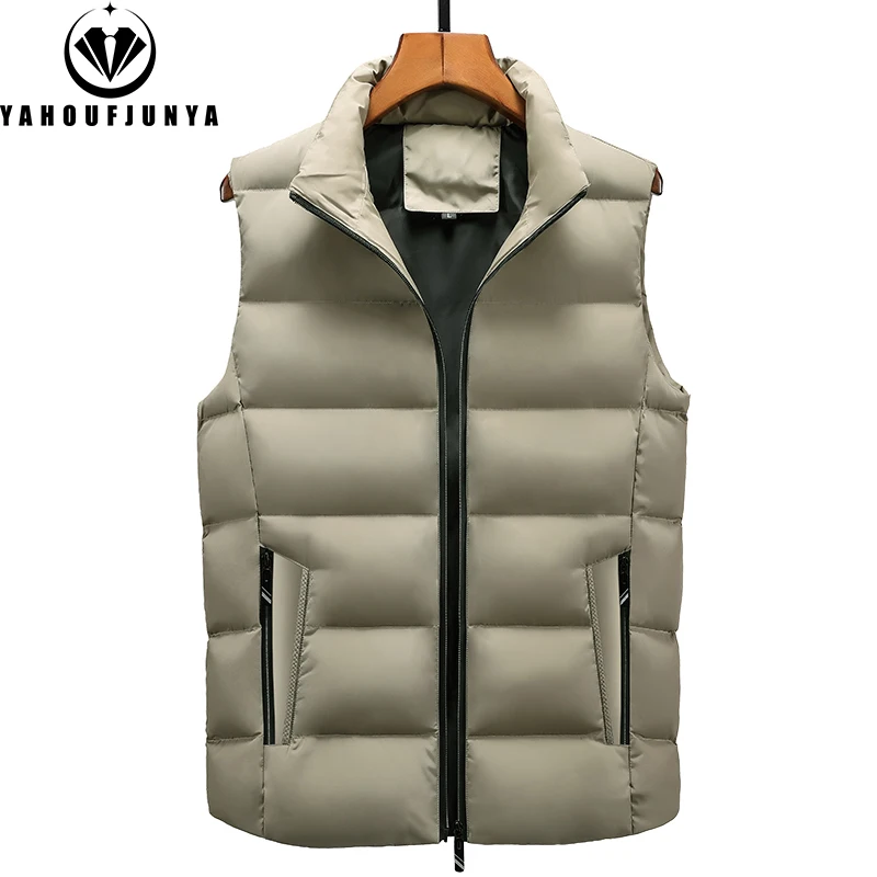 Men Autumn Sleeveless Solid Outdoor Casual Stand-up Collar Vest Men Winter Fleece Warm Loose Zipper Fashion Style Vest Male Coat