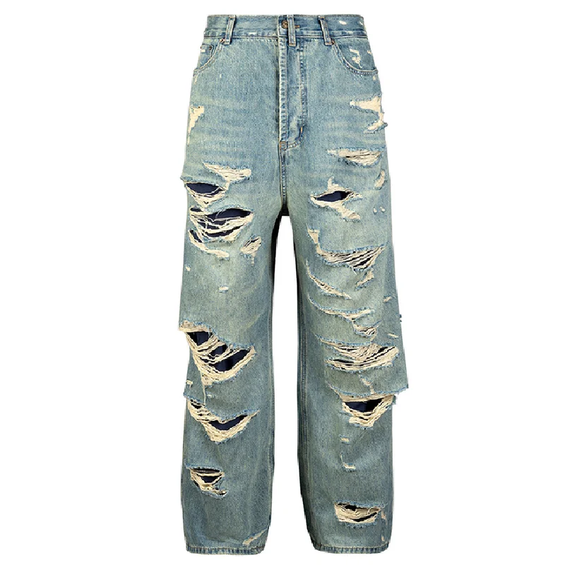 

Fashion Design Destroyed Jeans Pants Hi Street Vibe Style Oversized Hip Hop Denim Trousers Loose Fit Ripped Y2K Bottoms