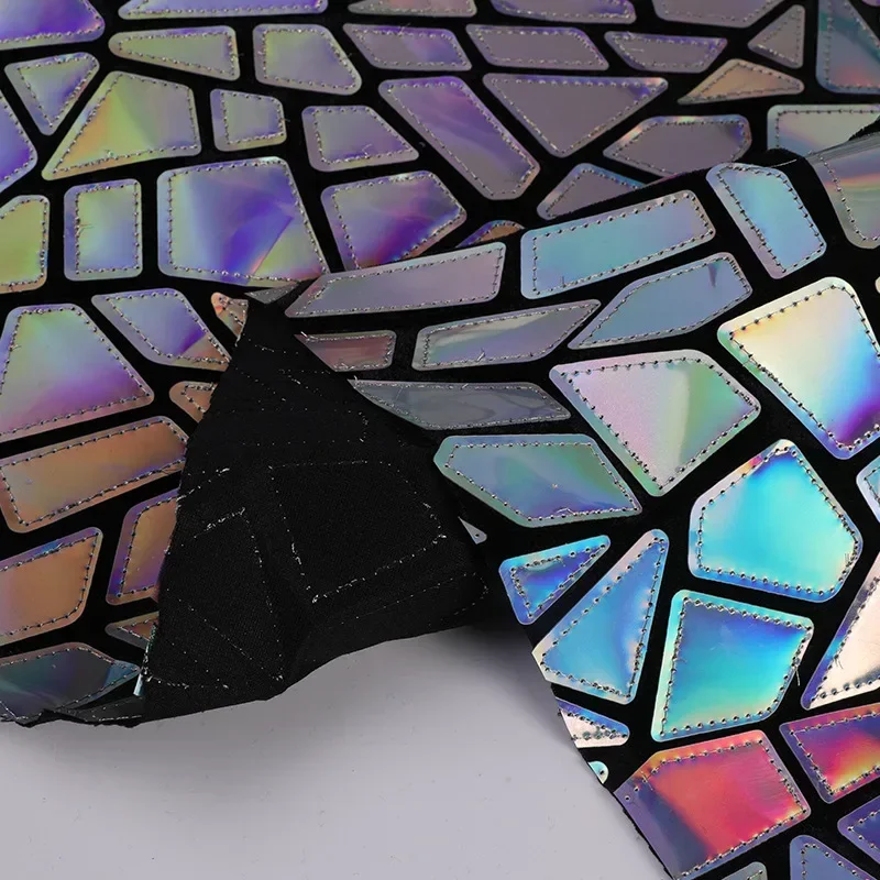 Laser Embroidery Geometric Holographic Magic Stitching Sequin Velvet Craft Fabric