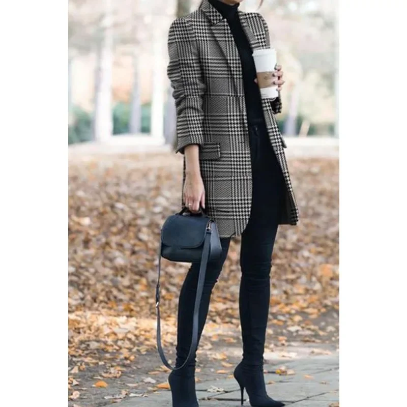 Elegant Office Lady Fashion Long Sleeve One Button Corset Jacket Coat Outwear Autumn Winter Women Plaid Blazer Suit Top