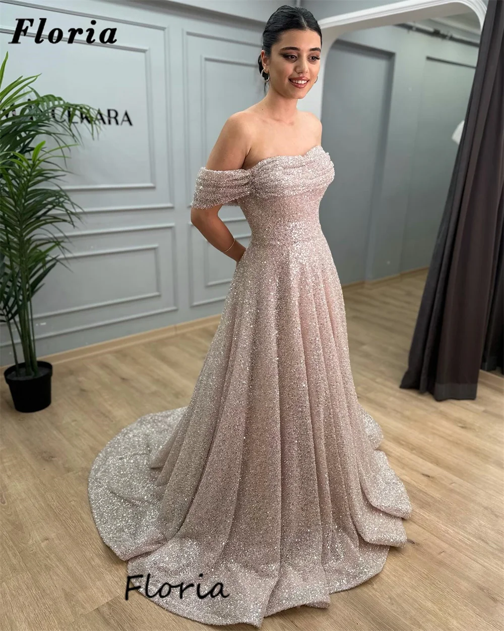 

Simple Sequins Prom Dresses 2024 Elegant Dubai Boat Neck Women Evening Dresses Off Shoulder Birthday Party Cocktail Dress Robes