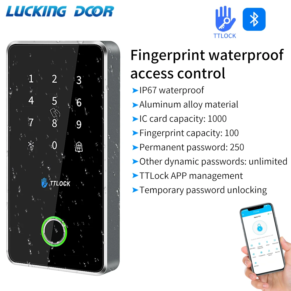 TTlock impermeável Smart Lock, Controle de Acesso Teclado, Leitor de Metal, Impressão Digital ao ar livre, NFC, Bluetooth, Rfid Passcode Card App,