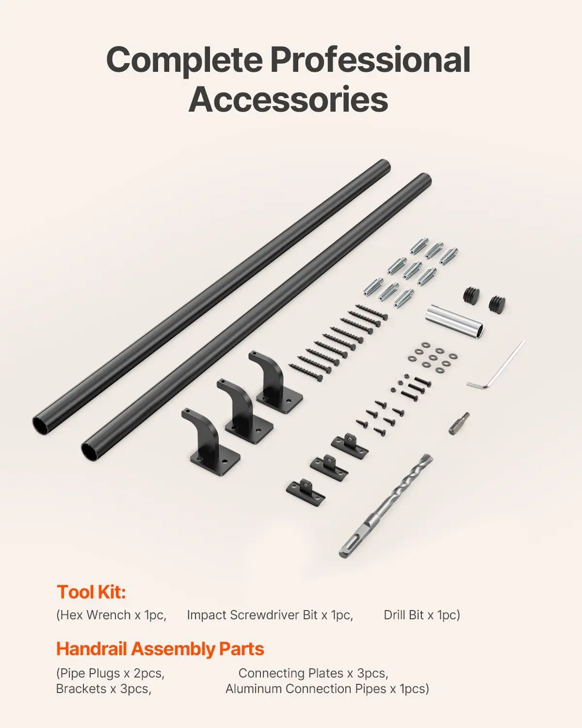 6ft Wall Mounted Stair Handrail Black Aluminum Indoor Outdoor Railing