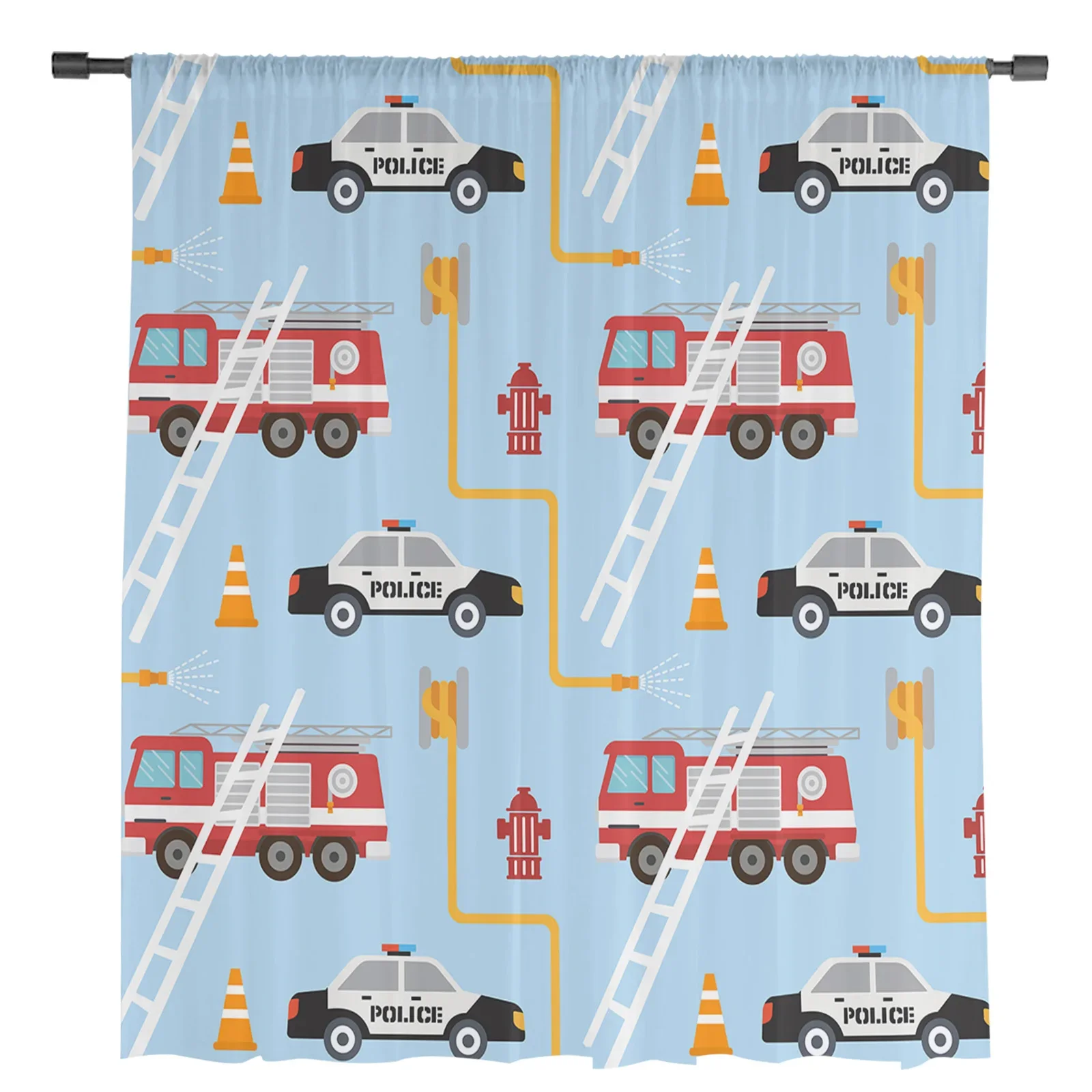 Toy Police Car Fire Truck Vehicle Cartoon Sheer Curtains for Living Room Decoration Window Curtains Kitchen Tulle Voile Curtains