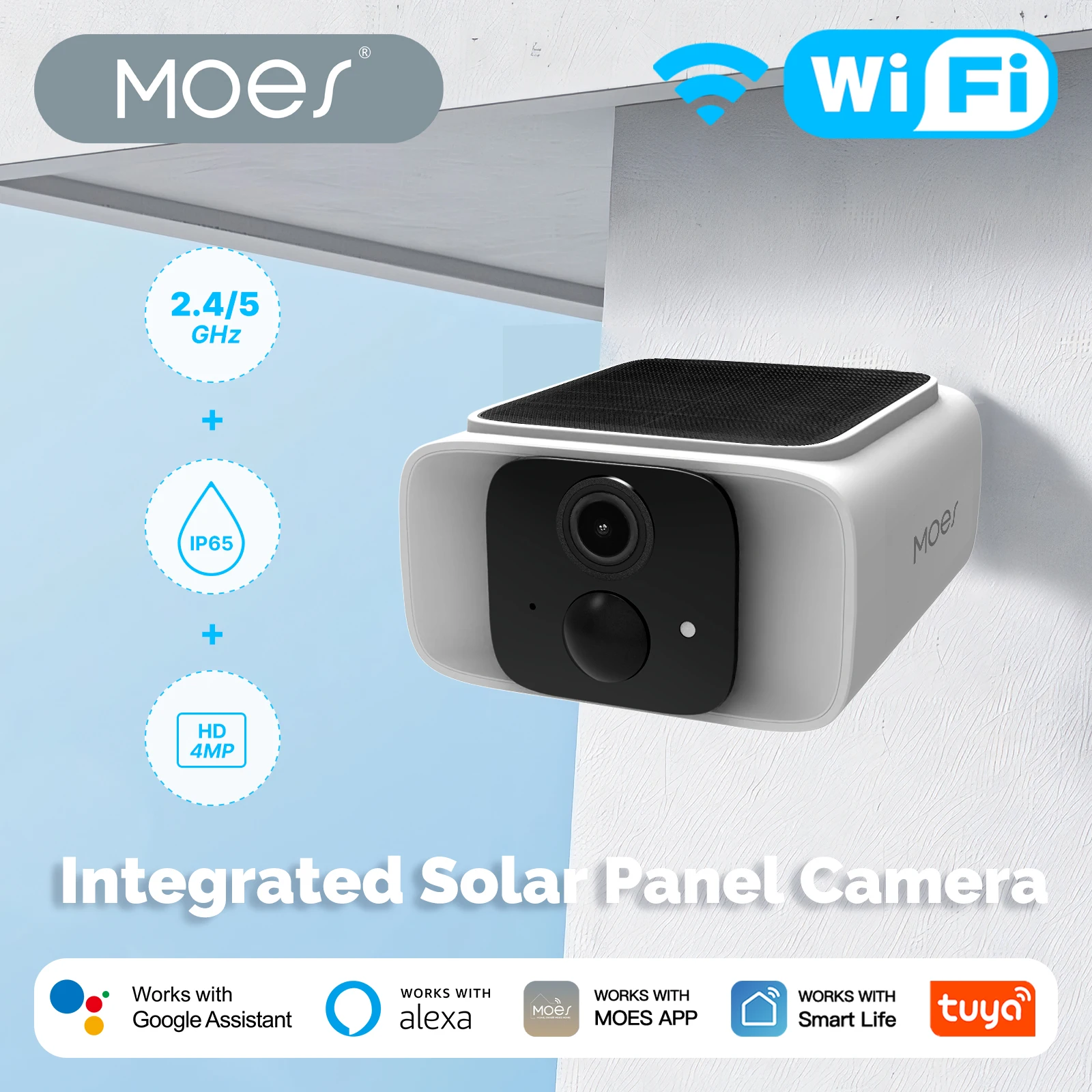MOES Tuya Smart WiFi Integrated Solar Panel Camera Dual Band Power 2.4GHz 5GHz IP65 Waterproof Alexa Google Home APP Monitoring