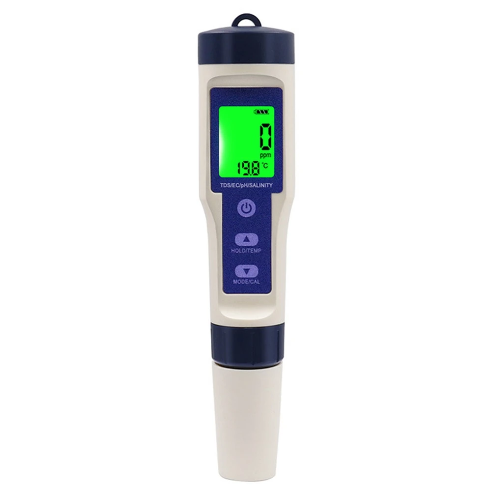 5 in 1 Digital Temperature Meter TDS/EC/PH/Salinity Water Quality Monitor Tester for Pools, Drinking Water, Aquariums