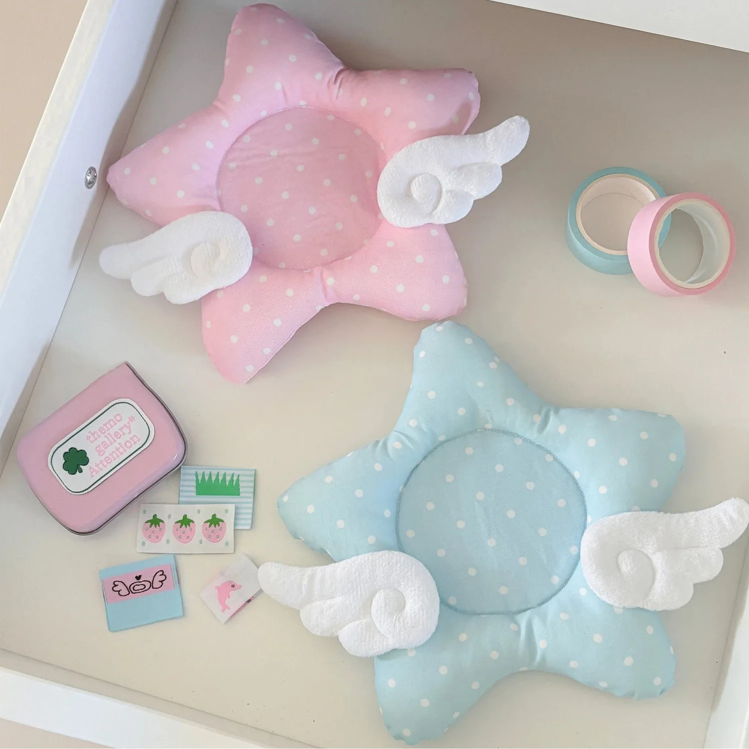 Korean Style Blue Pink Polka Dot Star Wings Cushioned Heat Resistant Cup Coaster Photo Prop