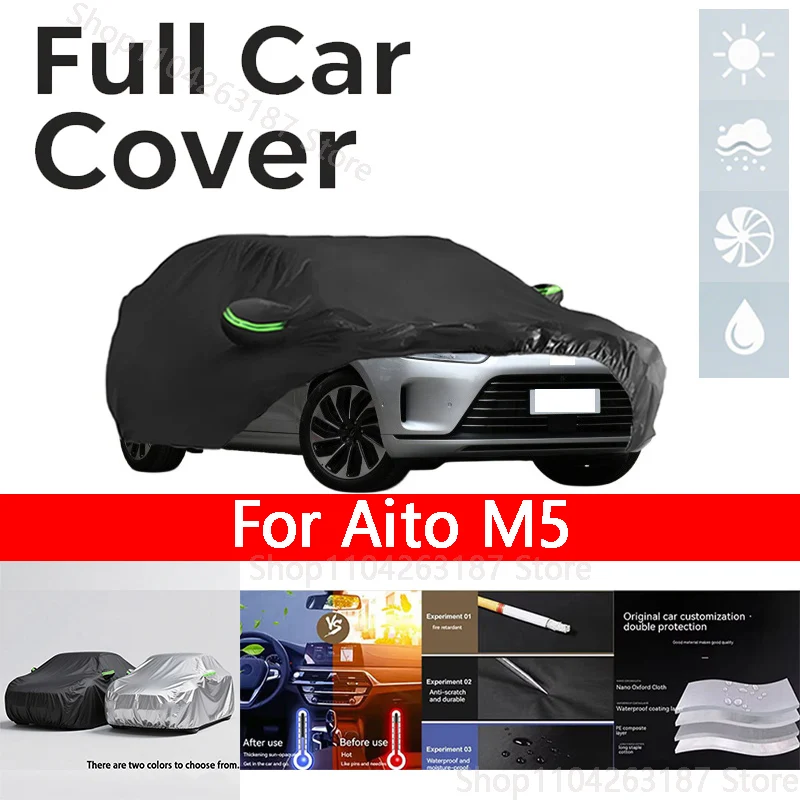 

Full black Car Covers for Aito M5 Waterproof All-Weather Windproof Dustproof UV-Protected Outdoor Use